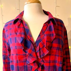 Brooks Brothers NWT Red and Blue Ruffled Blouse Size 14